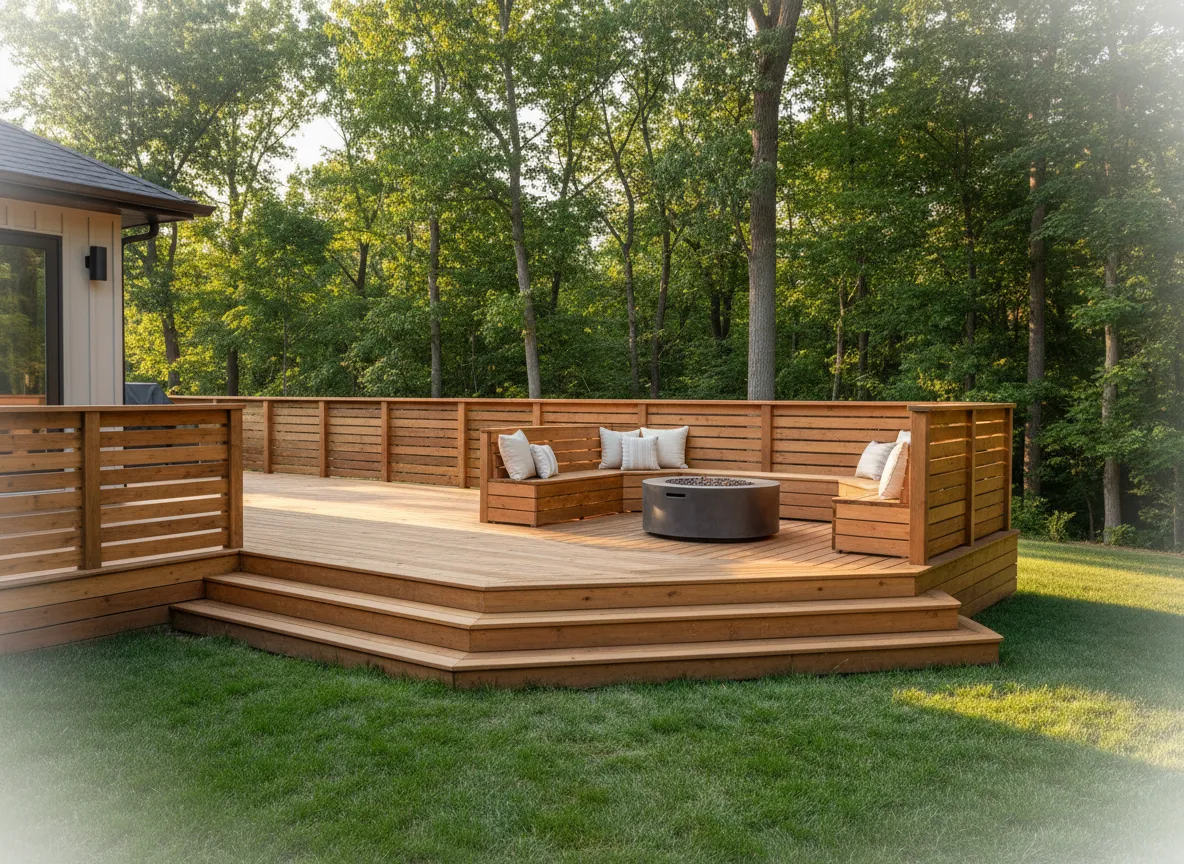 Wood deck and outdoor living area by Farmer Contracting